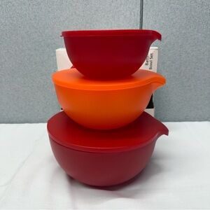 Zak! Designs Red Batter Bowl Set 6-Piece Nesting Pour Spout Mixing Bowls w/ Lids
